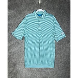 Straight Down Biltmore Polo Shirt Men Large Striped Blue Green Embroidered Patch